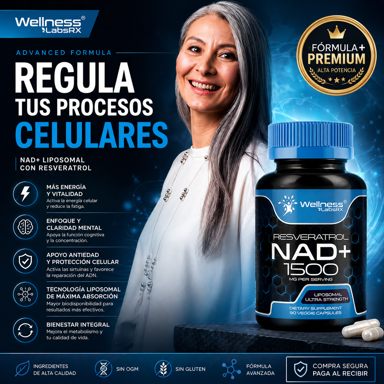 Suplemento liposomal NAD+ con resveratrol