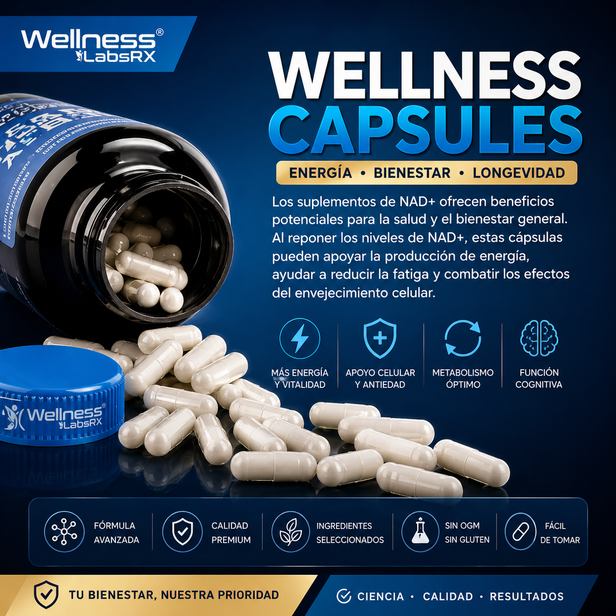 Suplemento liposomal NAD+ con resveratrol
